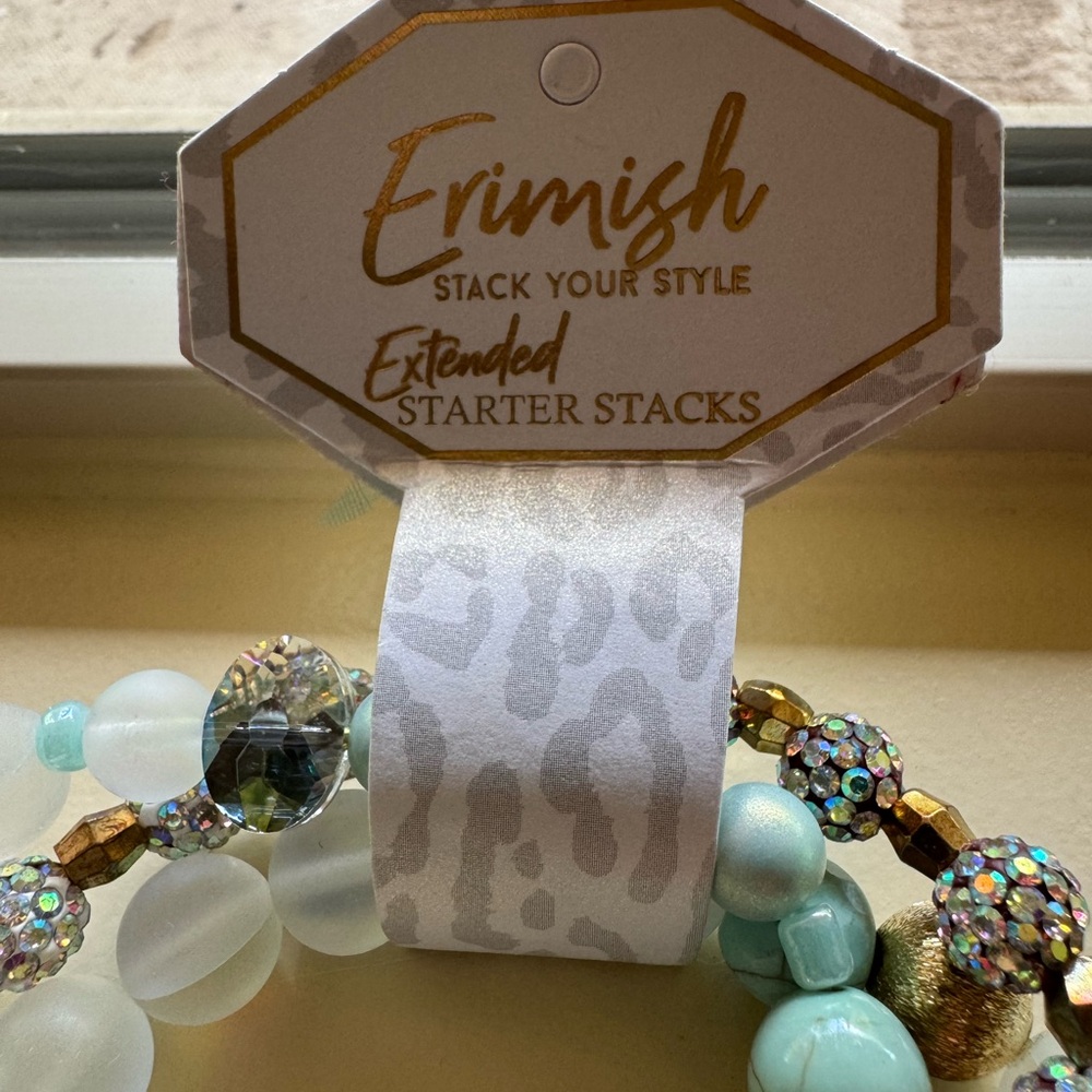Erimish Gold Mint and Moonstone Beaded Bracelet set with charms - Picture 5 of 6